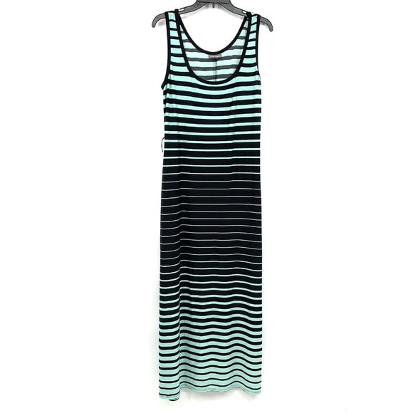 Roz & Ali Maxi Dress Stripe Blue Black Jersey Stretch Sleeveless - Picture 1 of 10